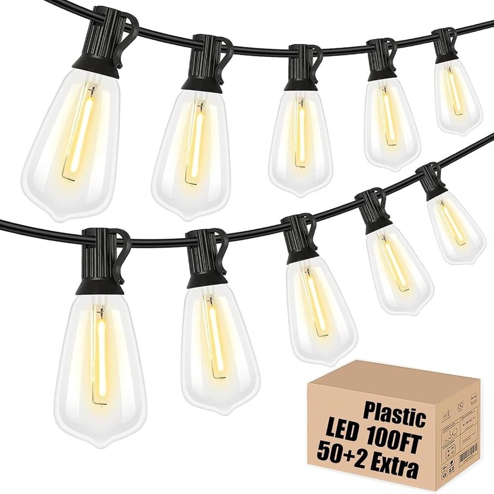 100FT Outdoor String Lights with 52 Shatterproof ST38 Vintage Edison Bulbs,Water